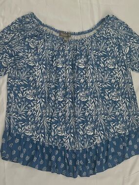 Style & Co. Blue Floral Peasant Blouse with Ruffle Hem